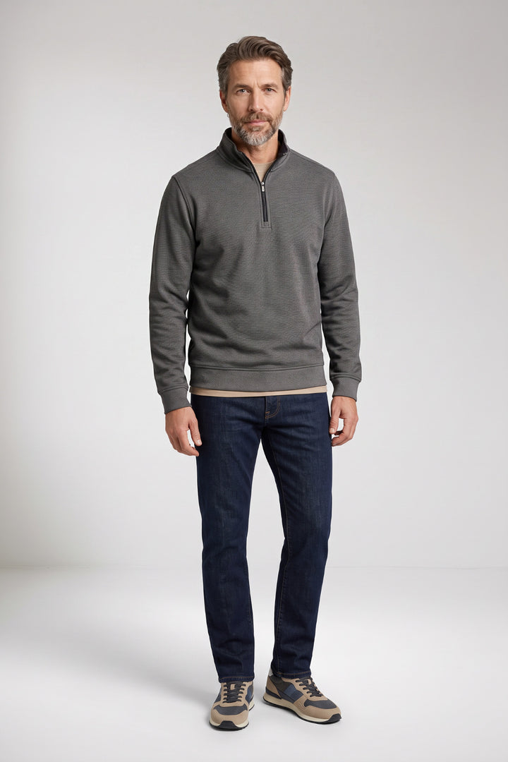 Two-Tone Half-Zip Sweater - Light Grey