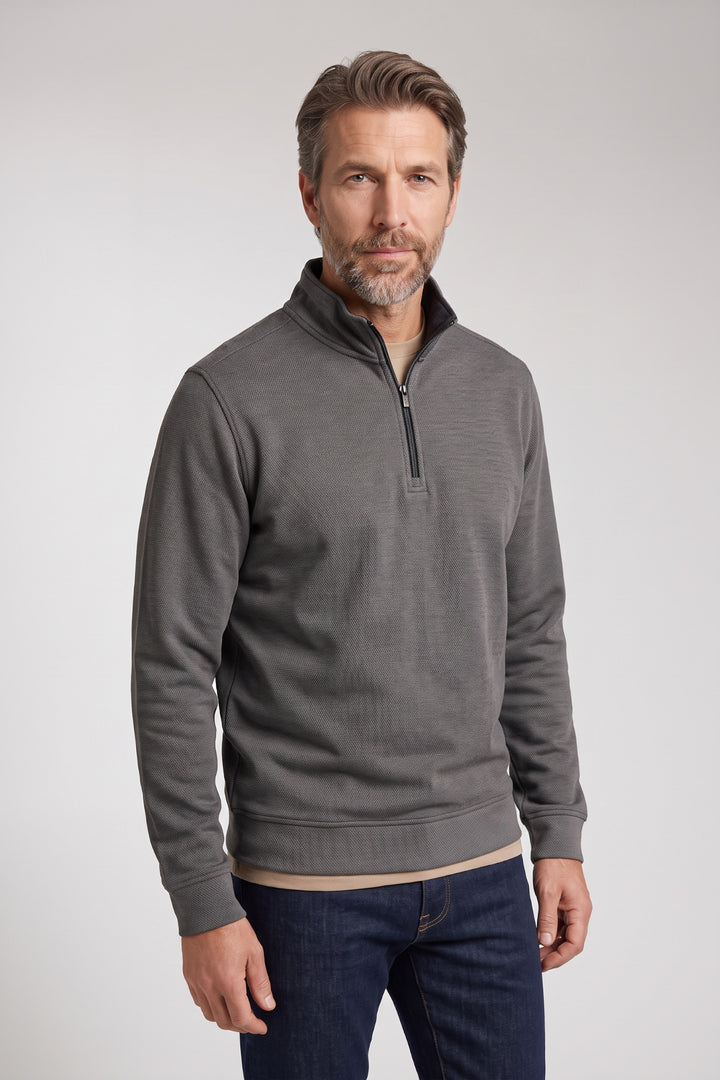 Two-Tone Half-Zip Sweater - Light Grey