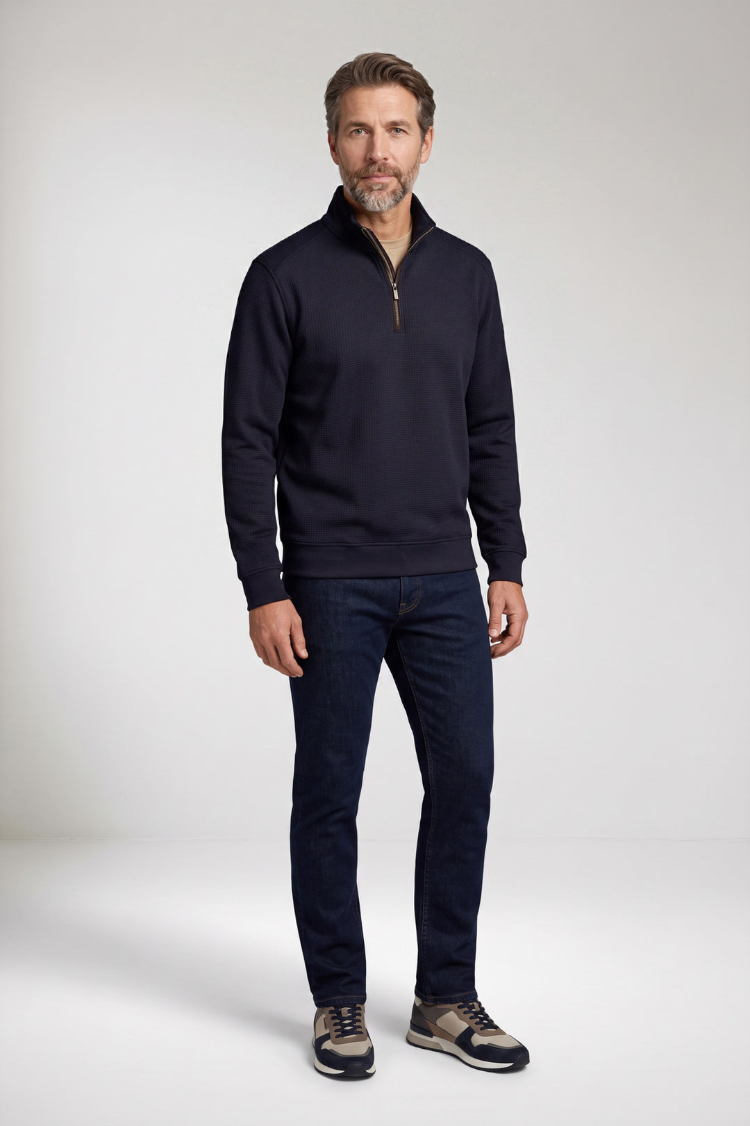 Double Face Half-Zip Sweater - Navy