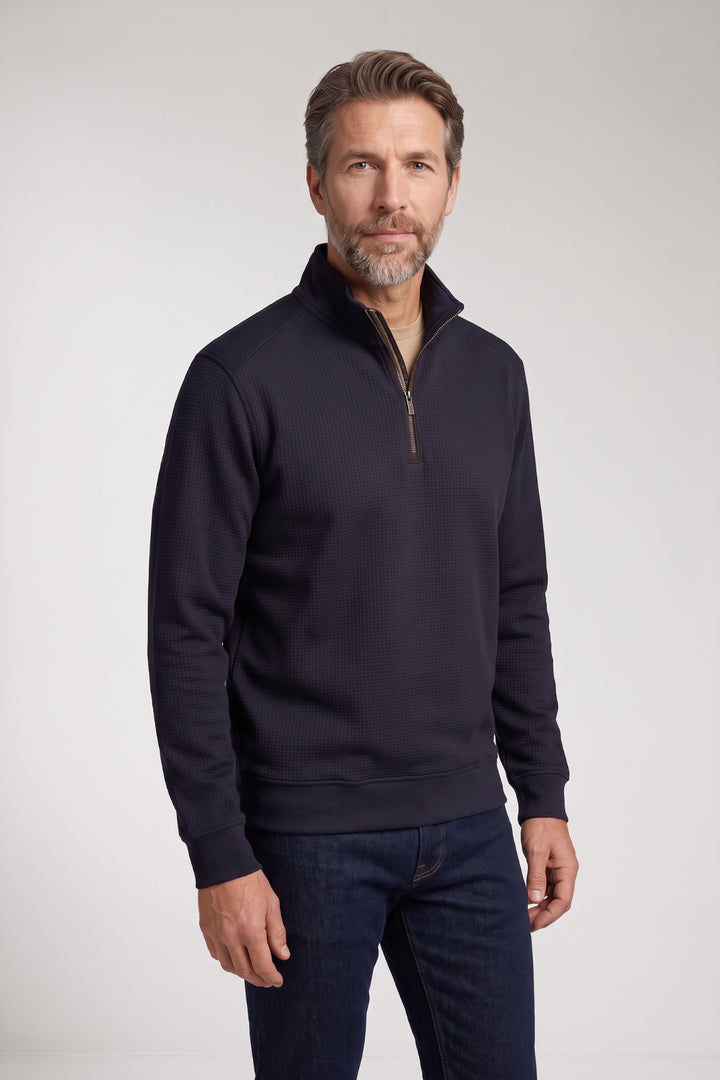 Double Face Half-Zip Sweater - Navy