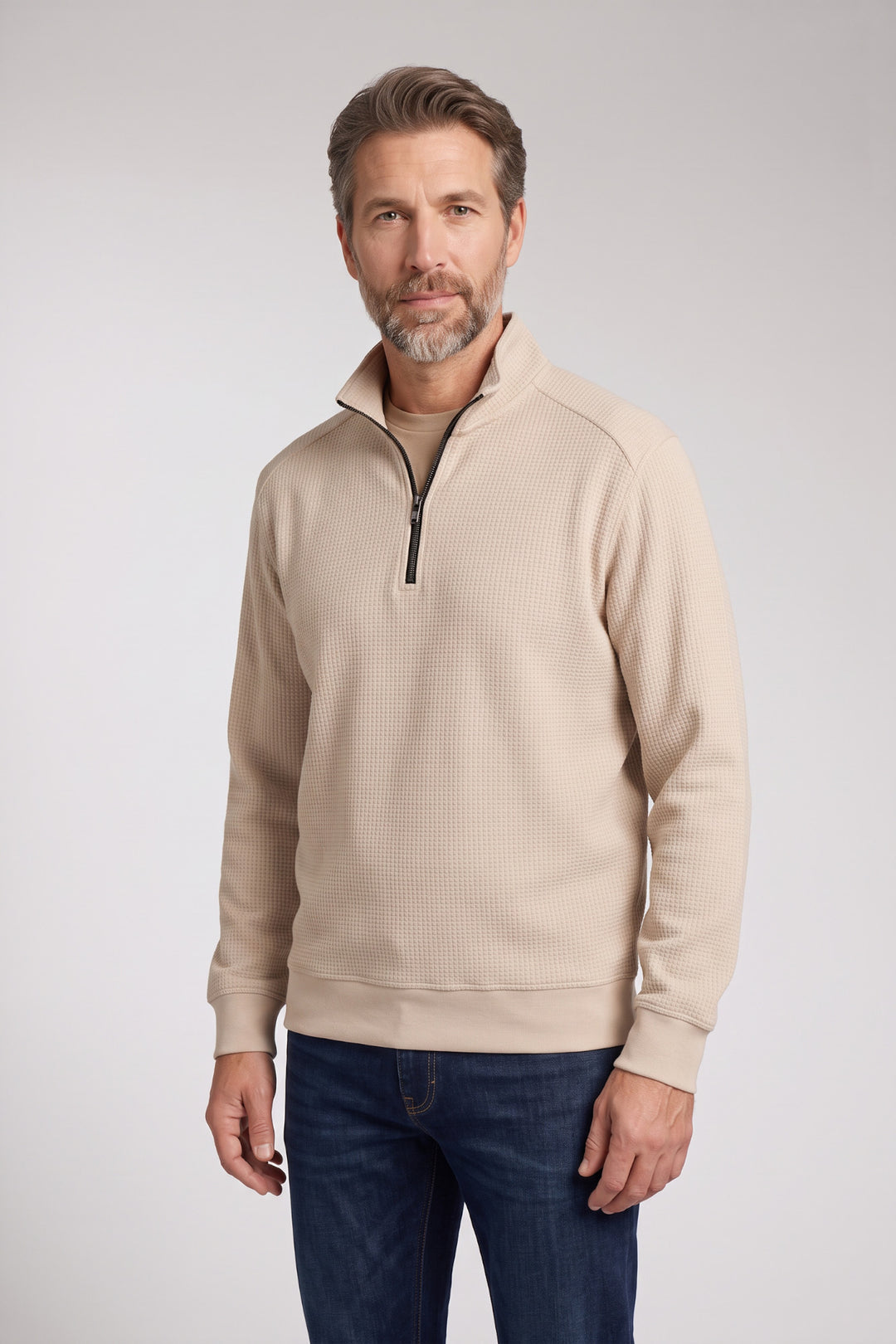 Double Face Half-Zip Sweater - Beige