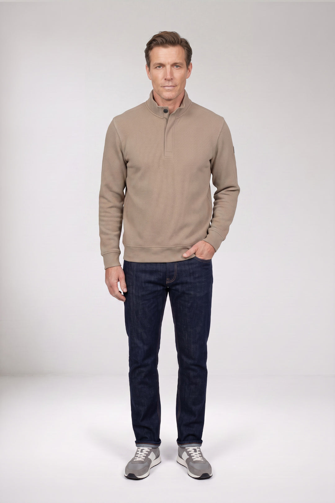 Jacquard Half-Zip Sweater - Beige