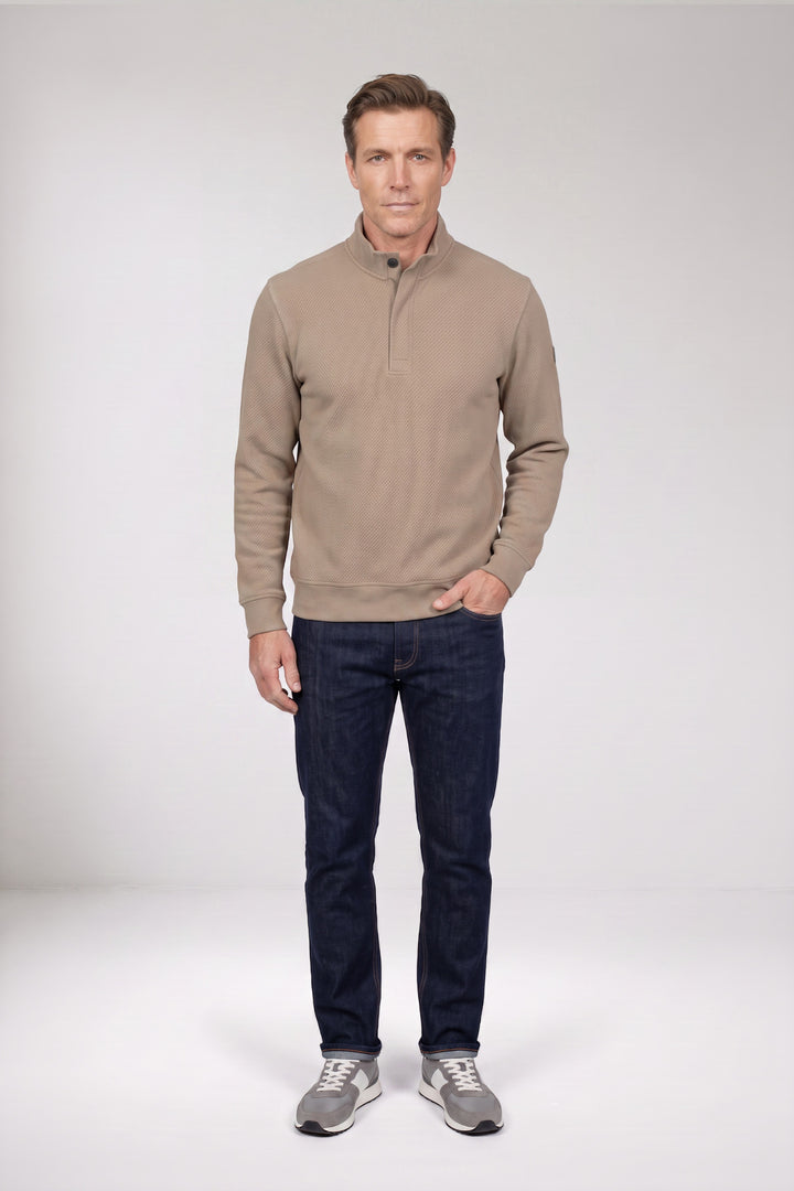 Jacquard Half-Zip Sweater - Beige