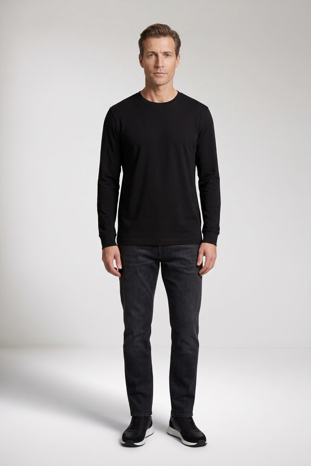 Katoenmix Longsleeve - Zwart