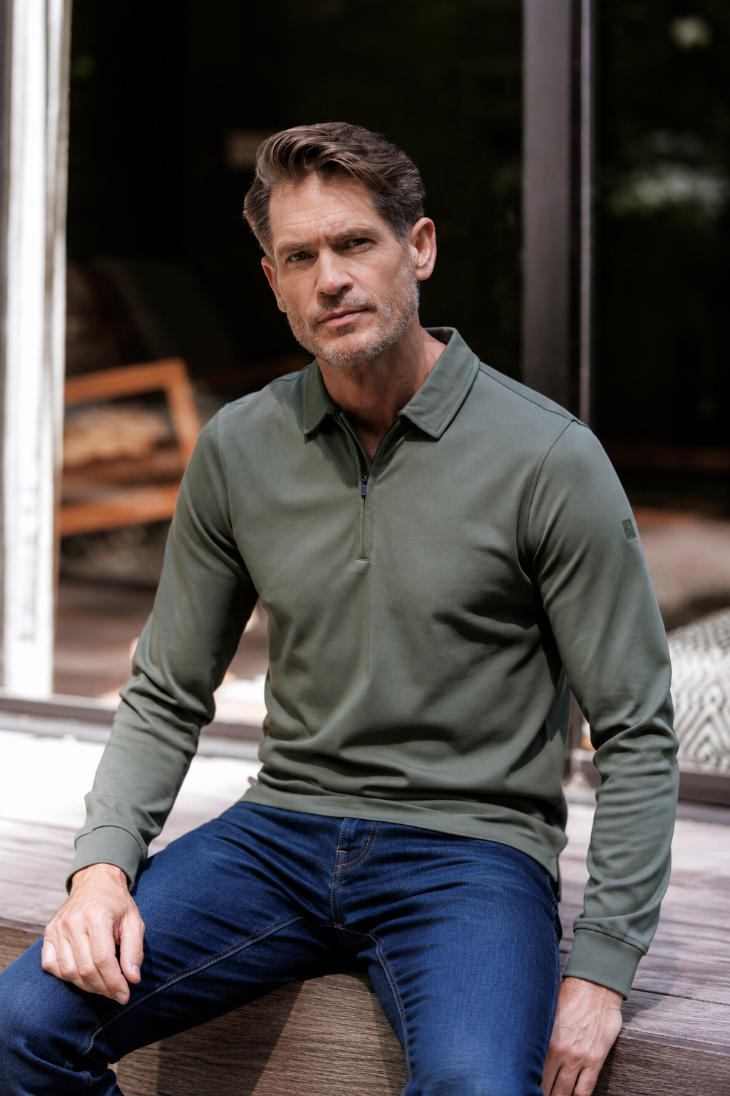 Poloshirt met Half-Zip - Groen