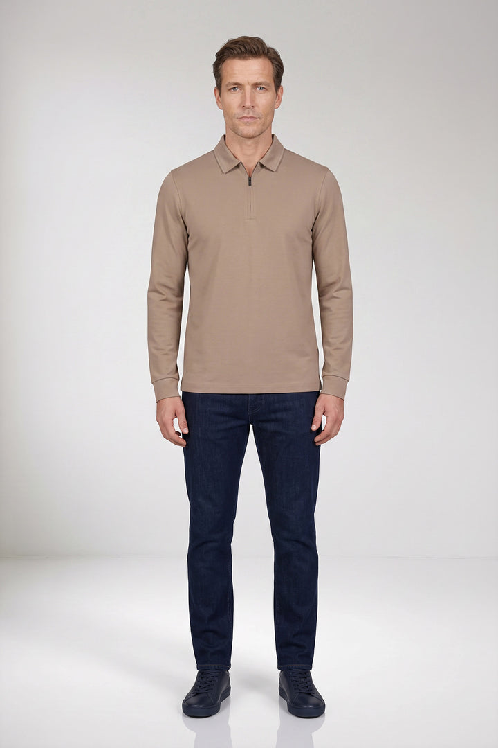 Poloshirt met Half-Zip - Beige