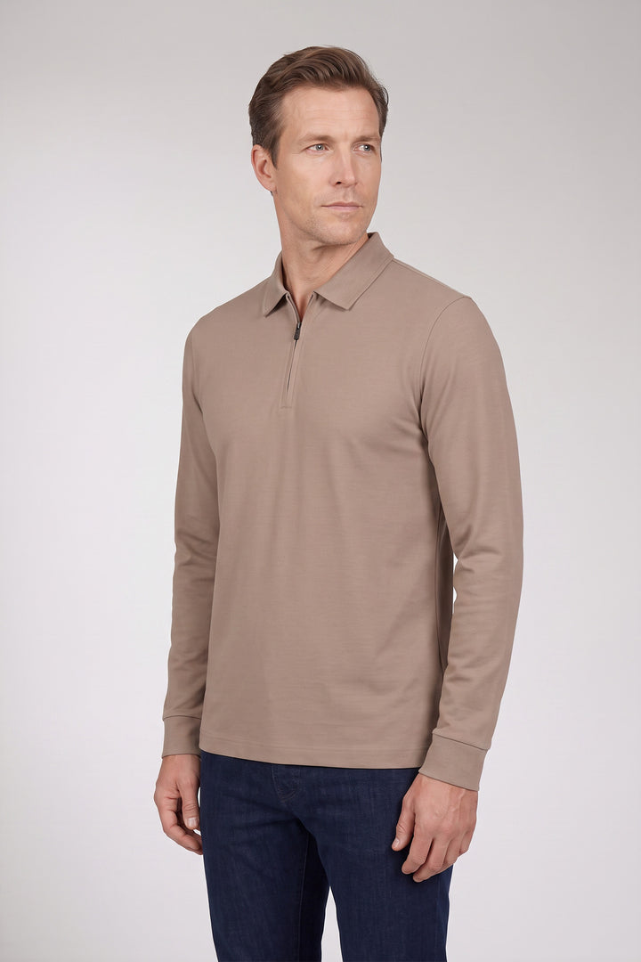 Poloshirt met Half-Zip - Beige