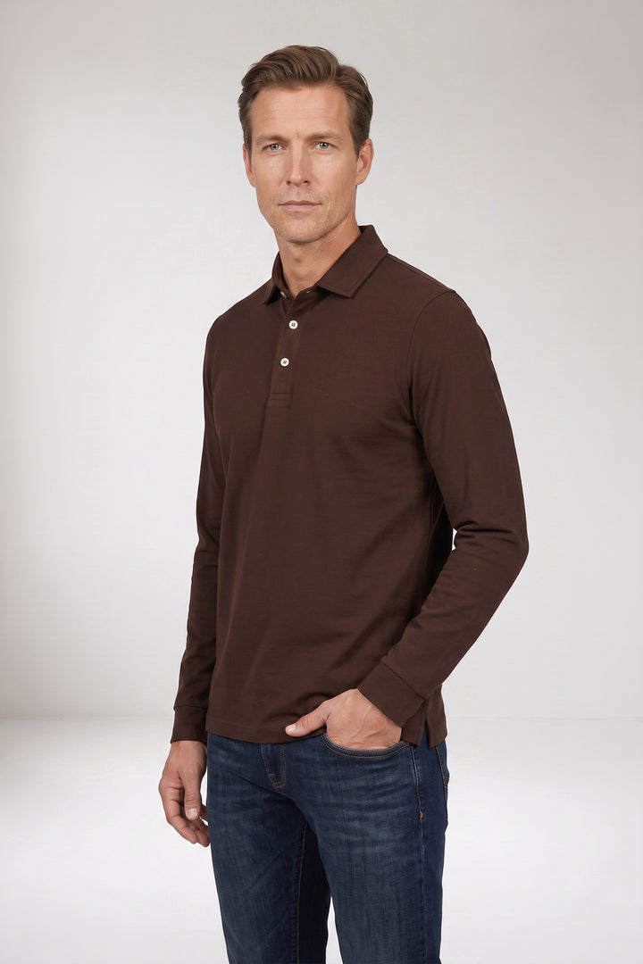 Katoenmix Poloshirt - Bruin