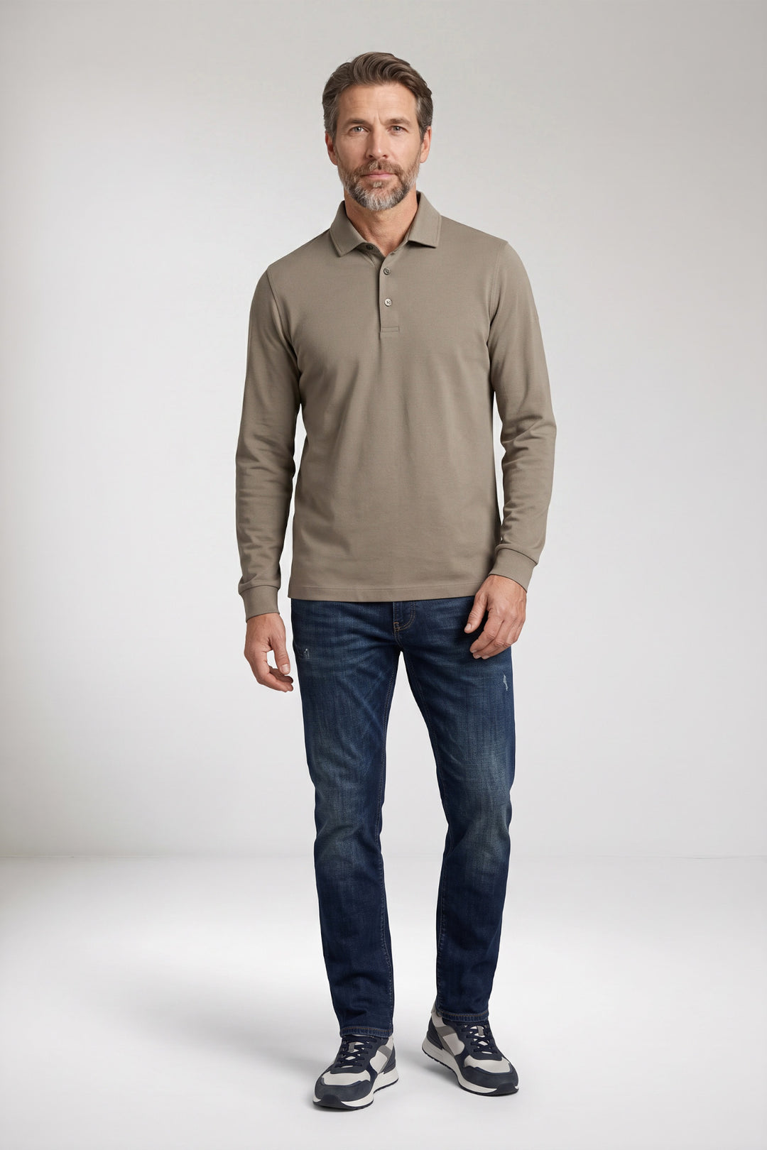 Cotton Blend Polo Shirt - Light Gray