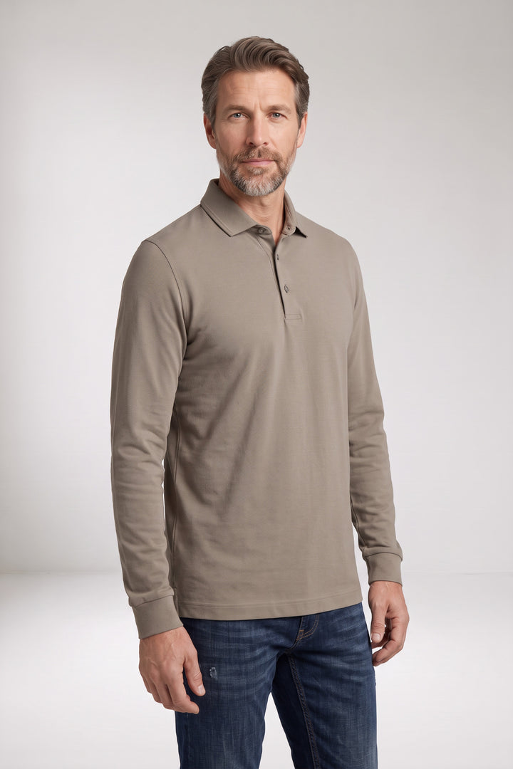 Cotton Blend Polo Shirt - Light Gray