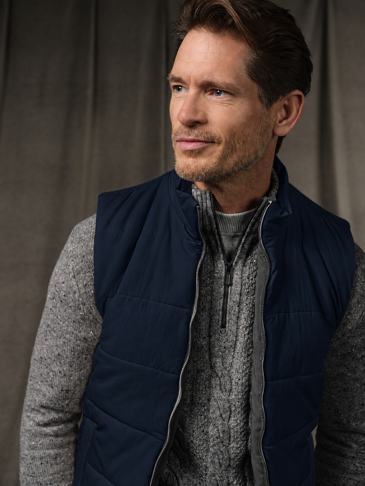 Gewatteerde Bodywarmer met Gebreide Rug - Blauw