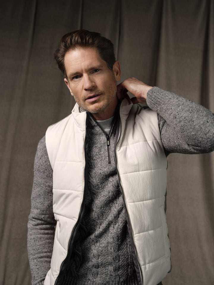 Padded Bodywarmer with Knitted Back - Light Grey