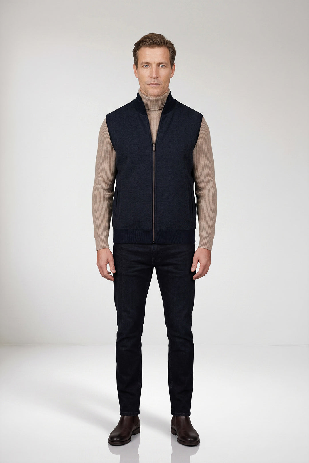 Gewatteerde Bodywarmer met Gebreide Rug - Blauw