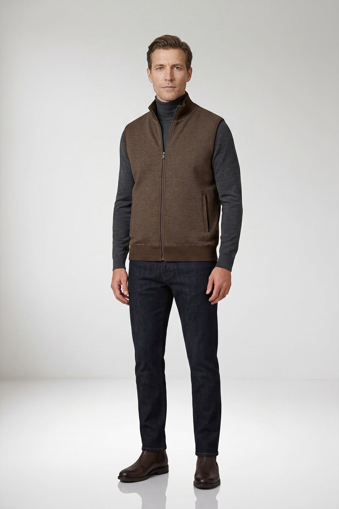Gewatteerde Bodywarmer met Gebreide Rug - Taupe