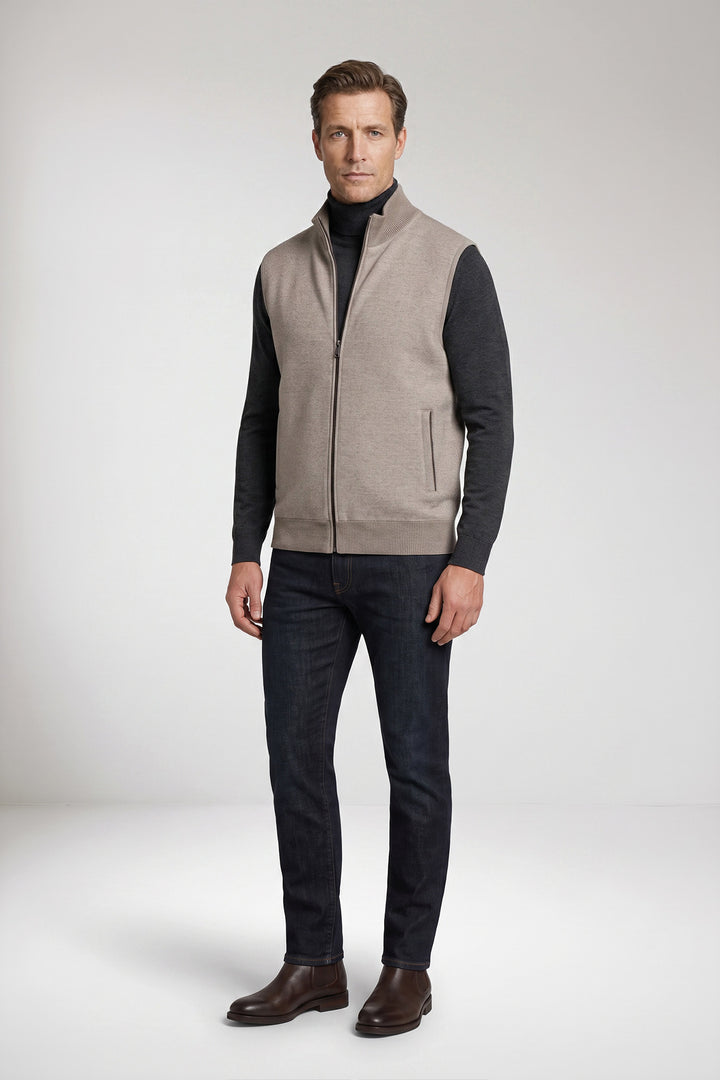 Quilted Bodywarmer with Knitted Back - Grey