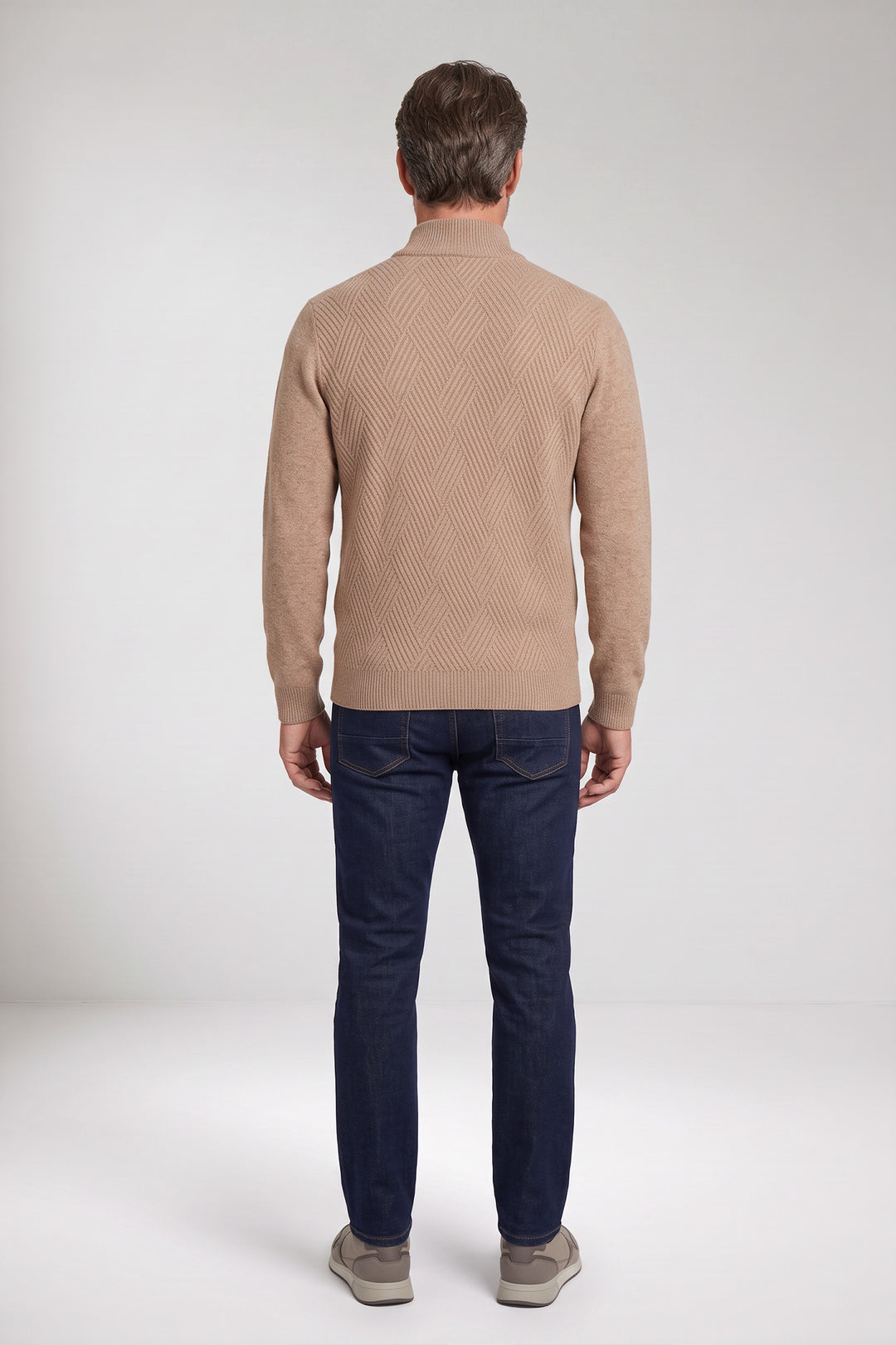 Half Zip Lamswollen Trui - Beige