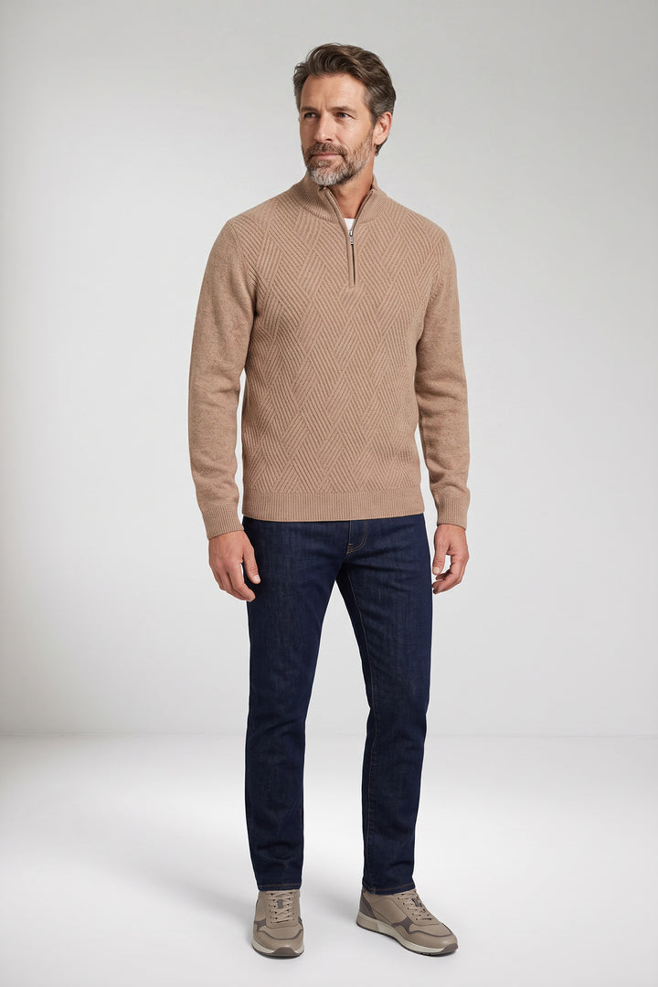 Half Zip Lamswollen Trui - Beige