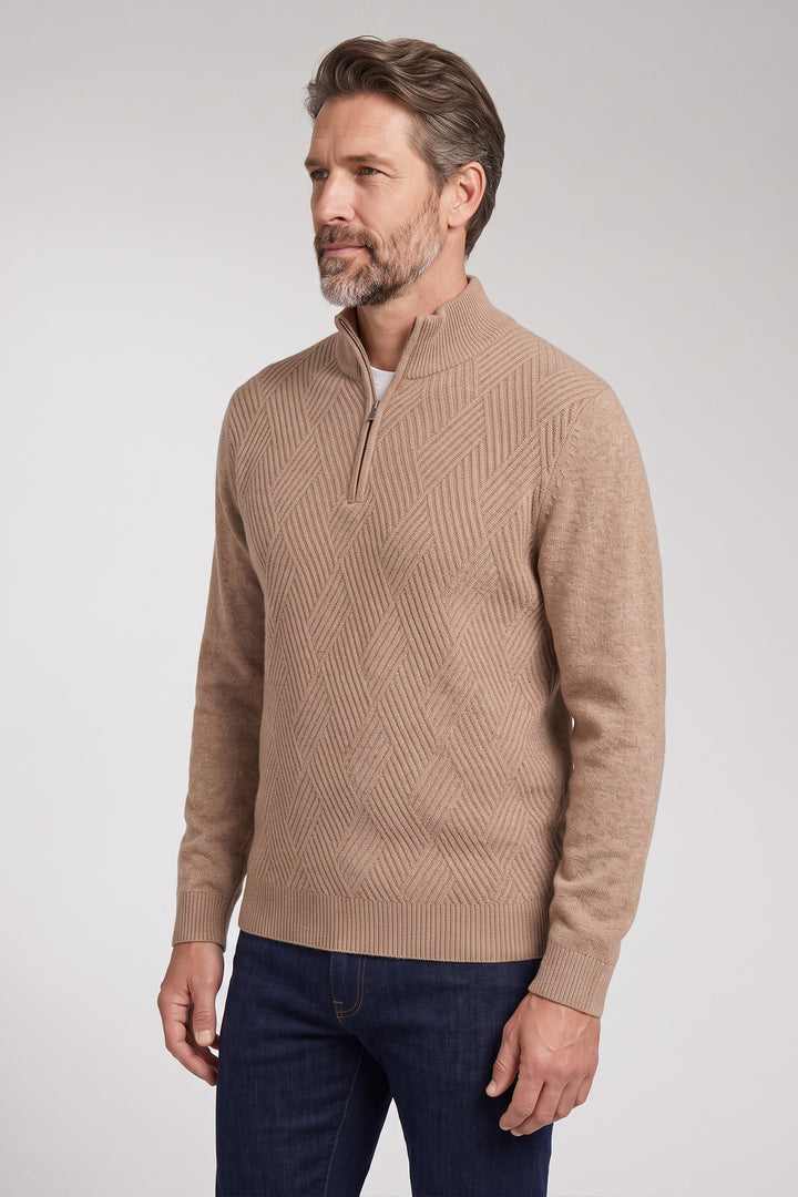 Half Zip Lamswollen Trui - Beige