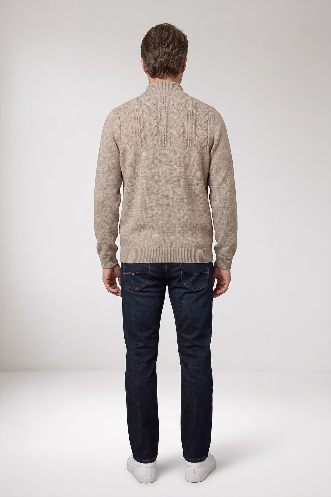 Half Zip Pullover met Kabelstructuur - Beige
