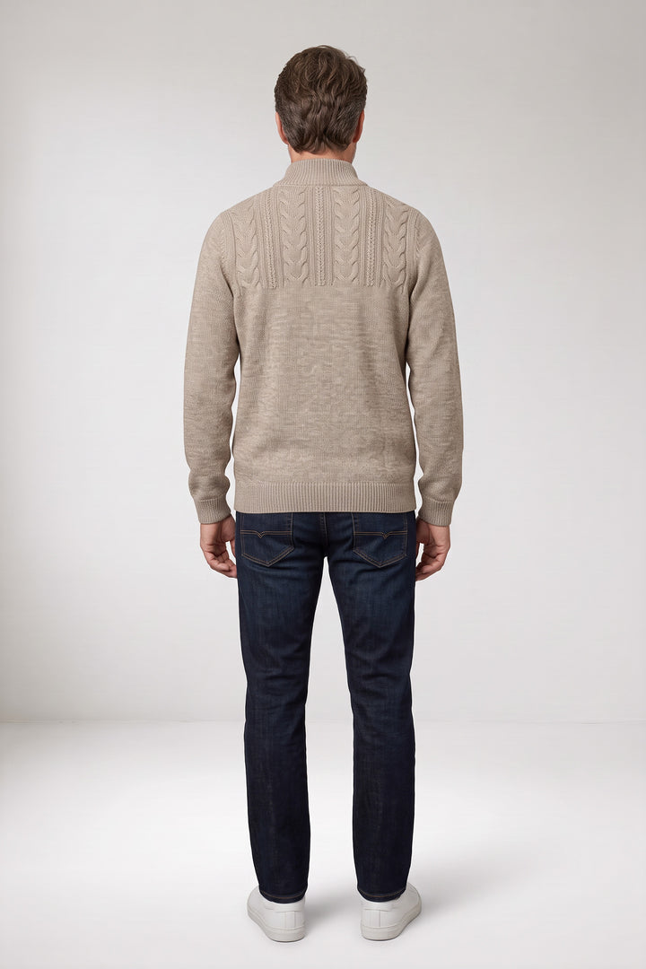 Half Zip Pullover met Kabelstructuur - Beige