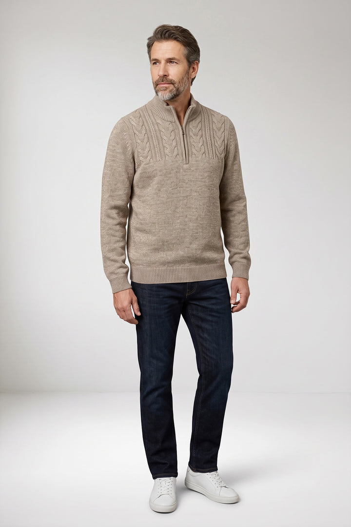 Half Zip Pullover met Kabelstructuur - Beige