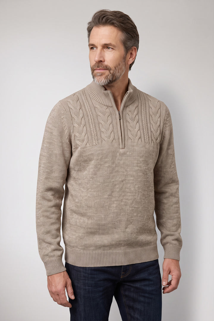 Half Zip Pullover met Kabelstructuur - Beige