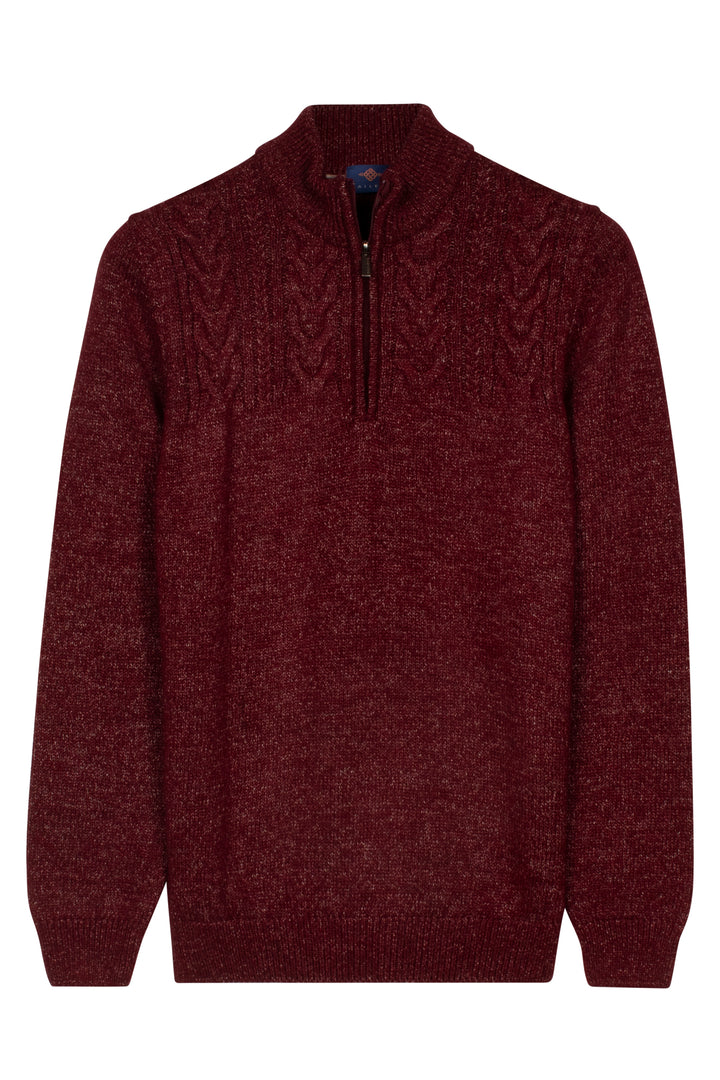 Half Zip Pullover met Kabelstructuur - Bordeaux