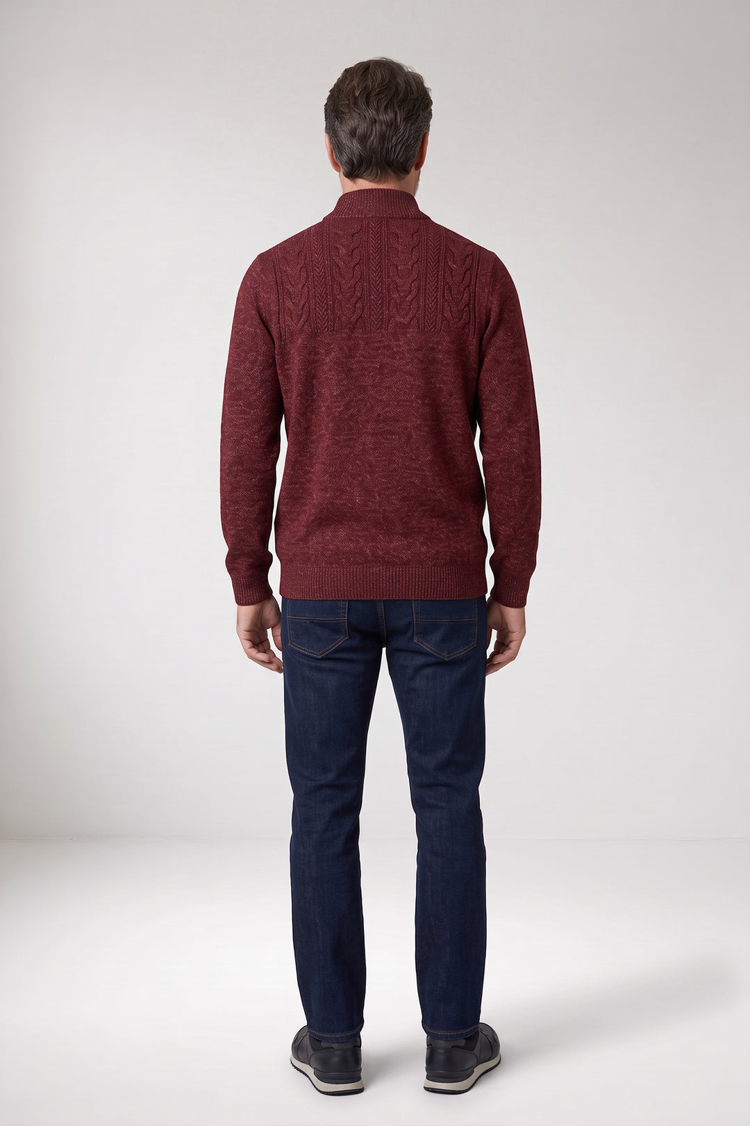 Half Zip Pullover met Kabelstructuur - Bordeaux