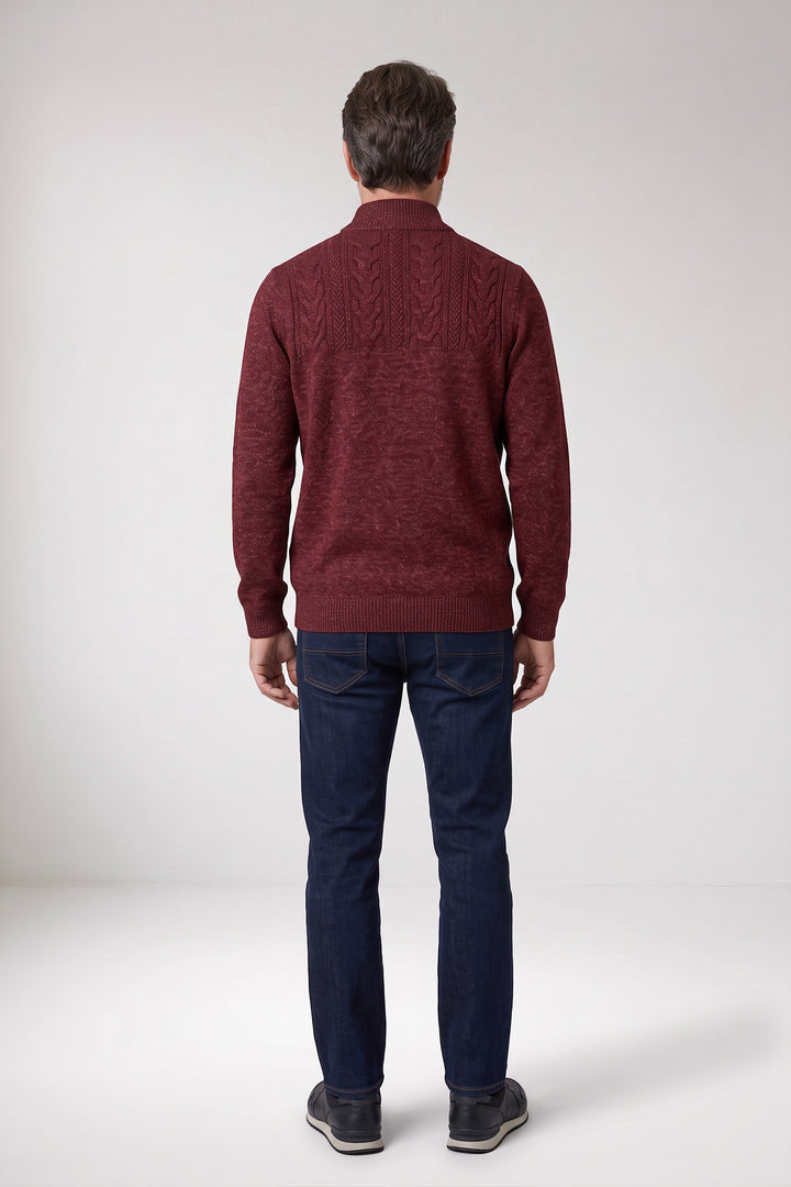 Half Zip Pullover met Kabelstructuur - Bordeaux