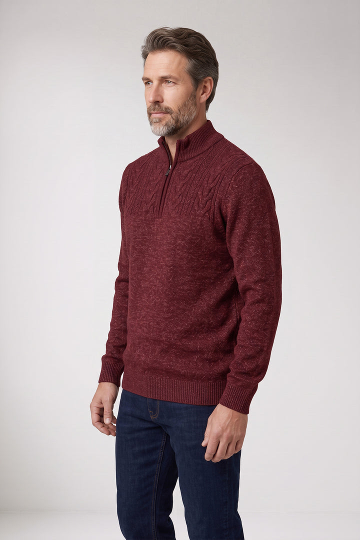Half Zip Pullover met Kabelstructuur - Bordeaux