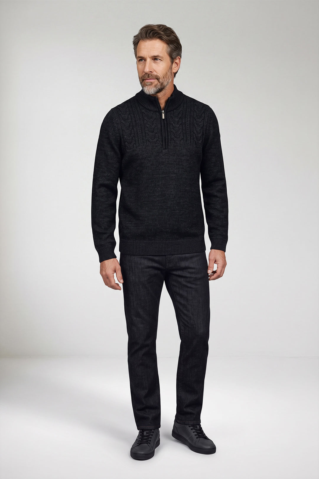 Half Zip Pullover met Kabelstructuur - Navy