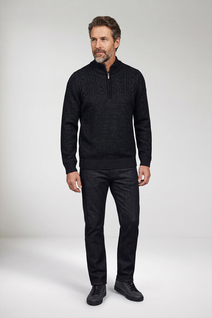 Half Zip Pullover met Kabelstructuur - Navy