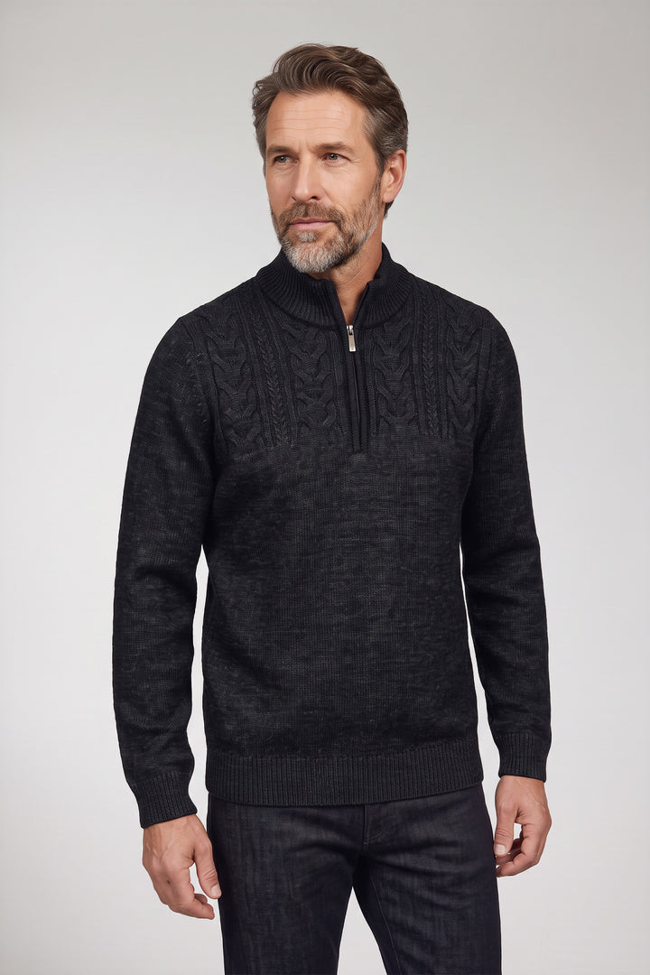 Half Zip Pullover met Kabelstructuur - Navy