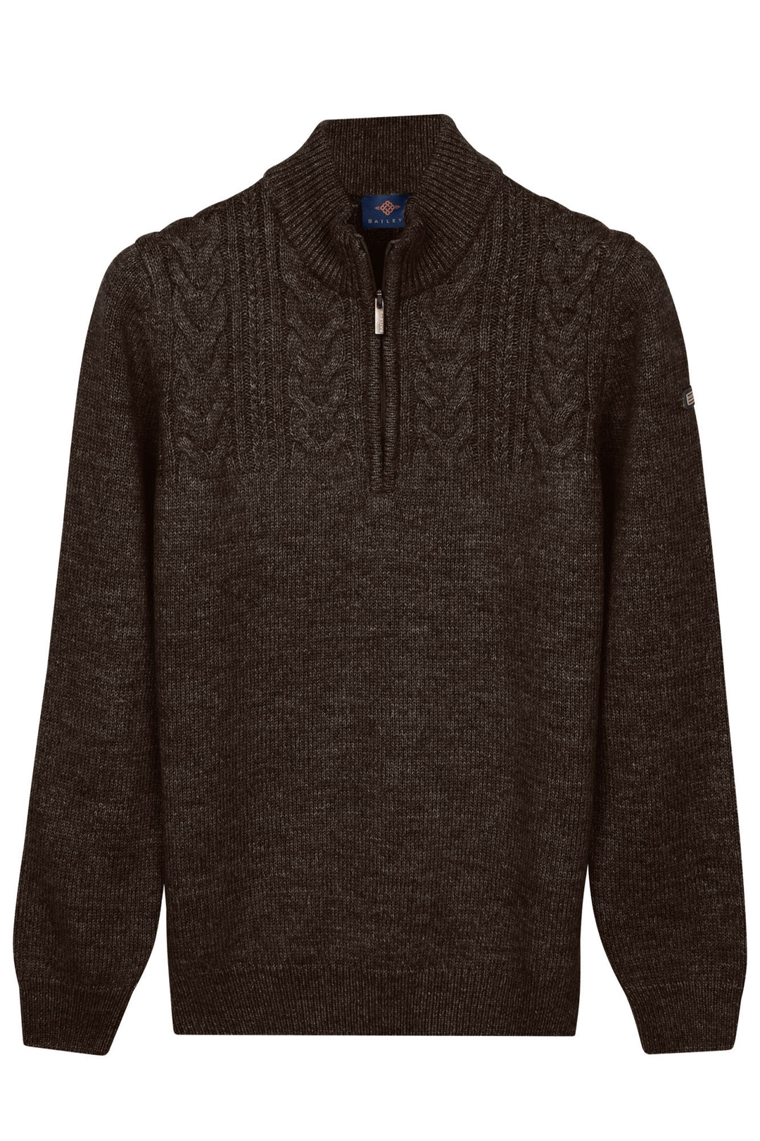 Cable Knit Half Zip Pullover - Brown