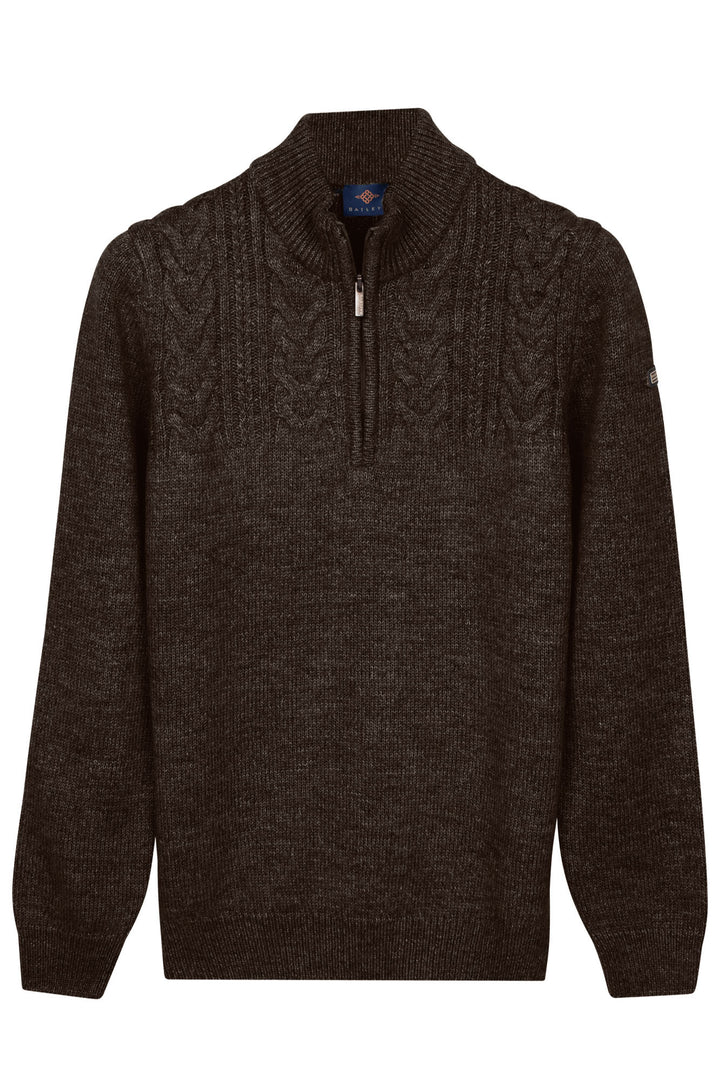 Cable Knit Half Zip Pullover - Brown