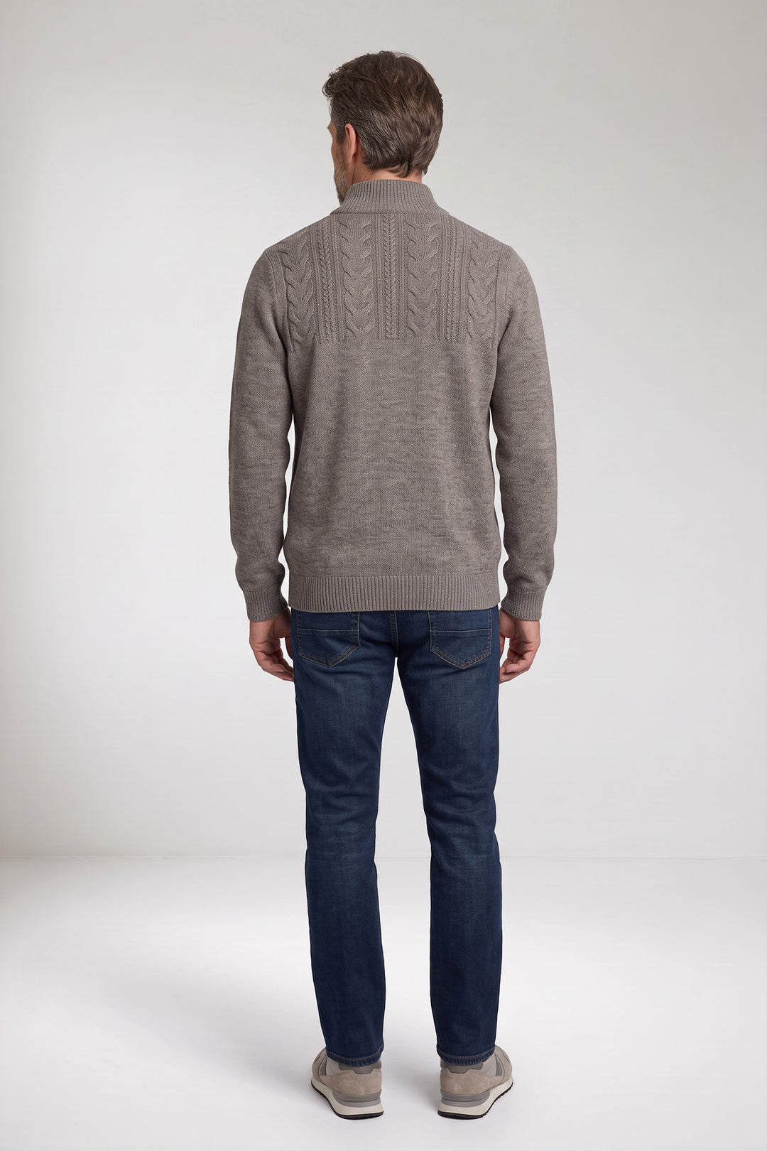 Half Zip Pullover met Kabelstructuur - Lichtgrijs