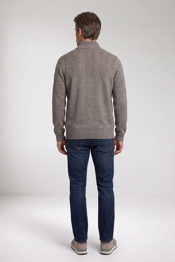 Half Zip Pullover met Kabelstructuur - Lichtgrijs