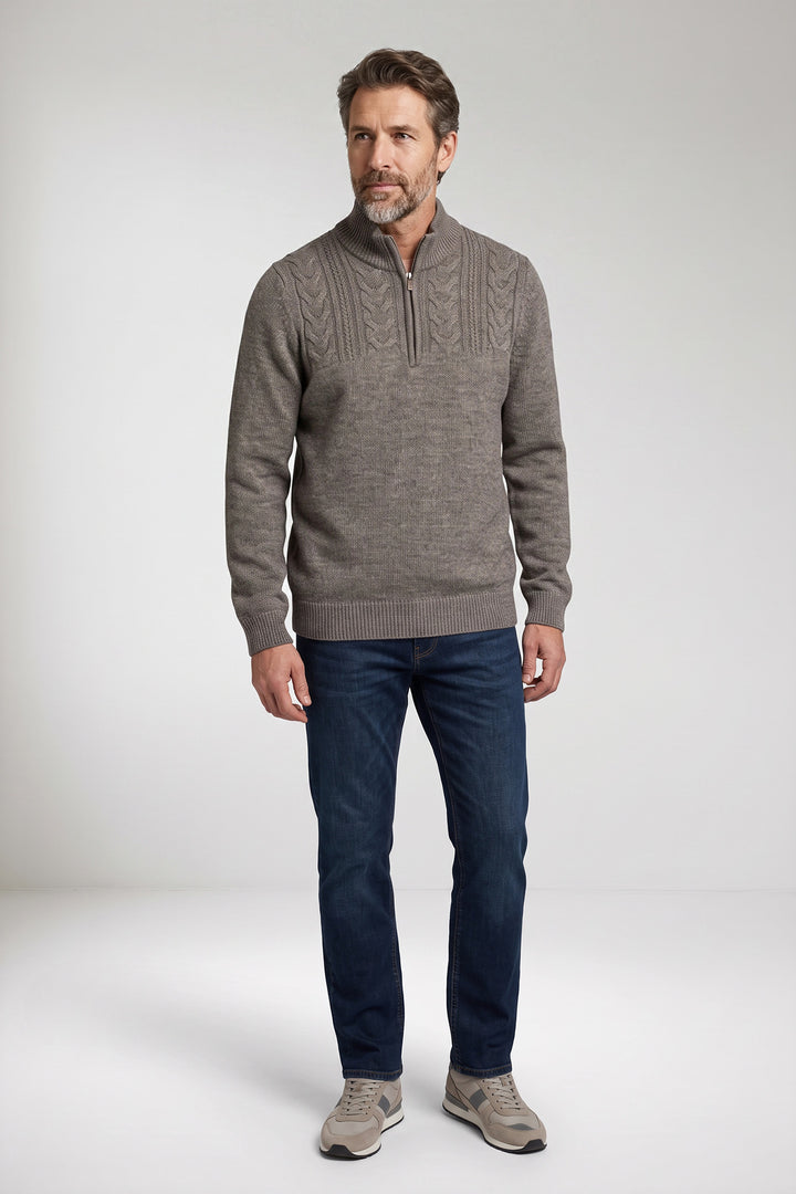 Half Zip Pullover met Kabelstructuur - Lichtgrijs