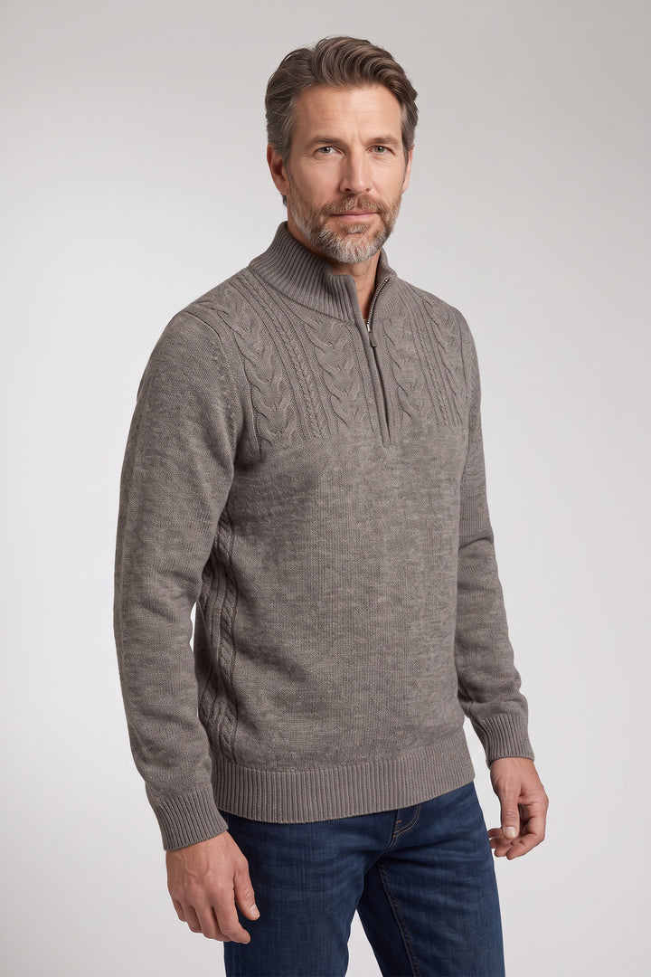 Half Zip Pullover met Kabelstructuur - Lichtgrijs