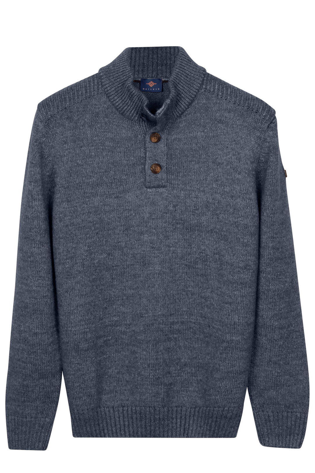 Cotton Blend Half-Zip Pullover - Mid Blue