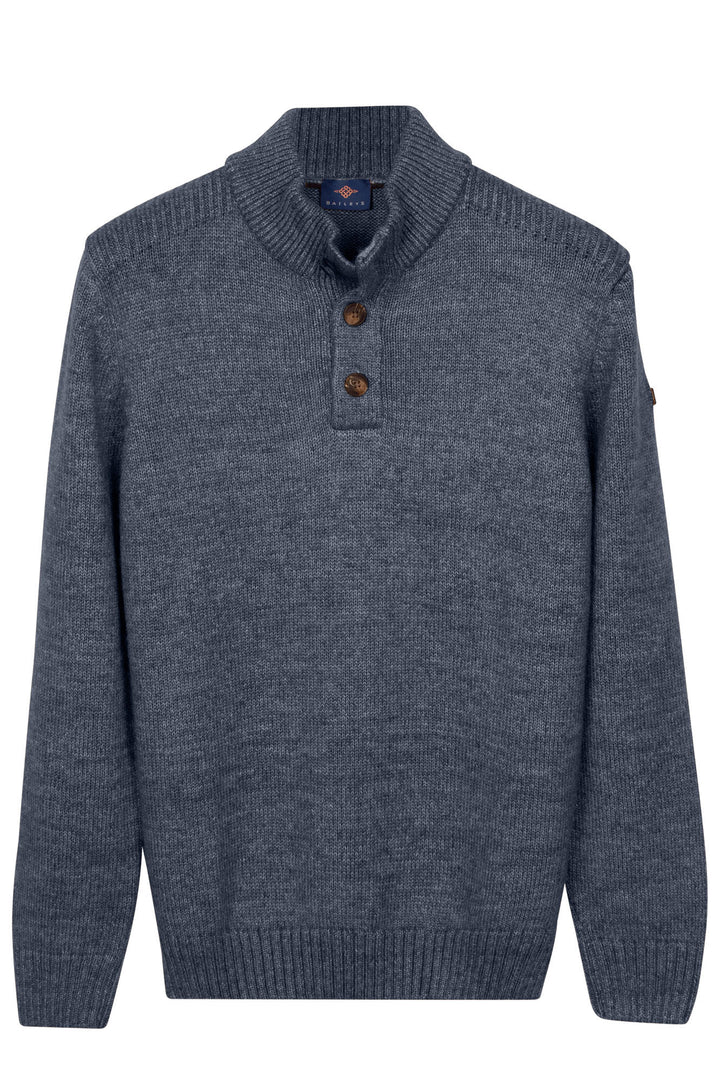 Cotton Blend Half-Zip Pullover - Mid Blue