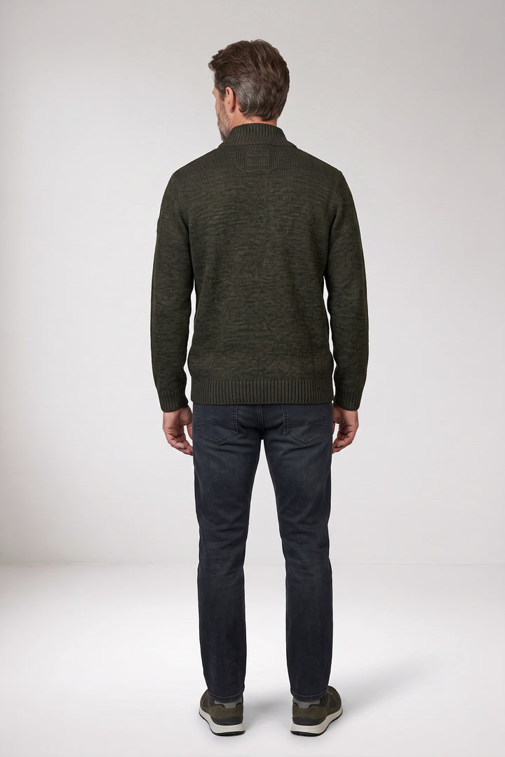 Katoenmix Half-Zip Pullover - Donkergroen