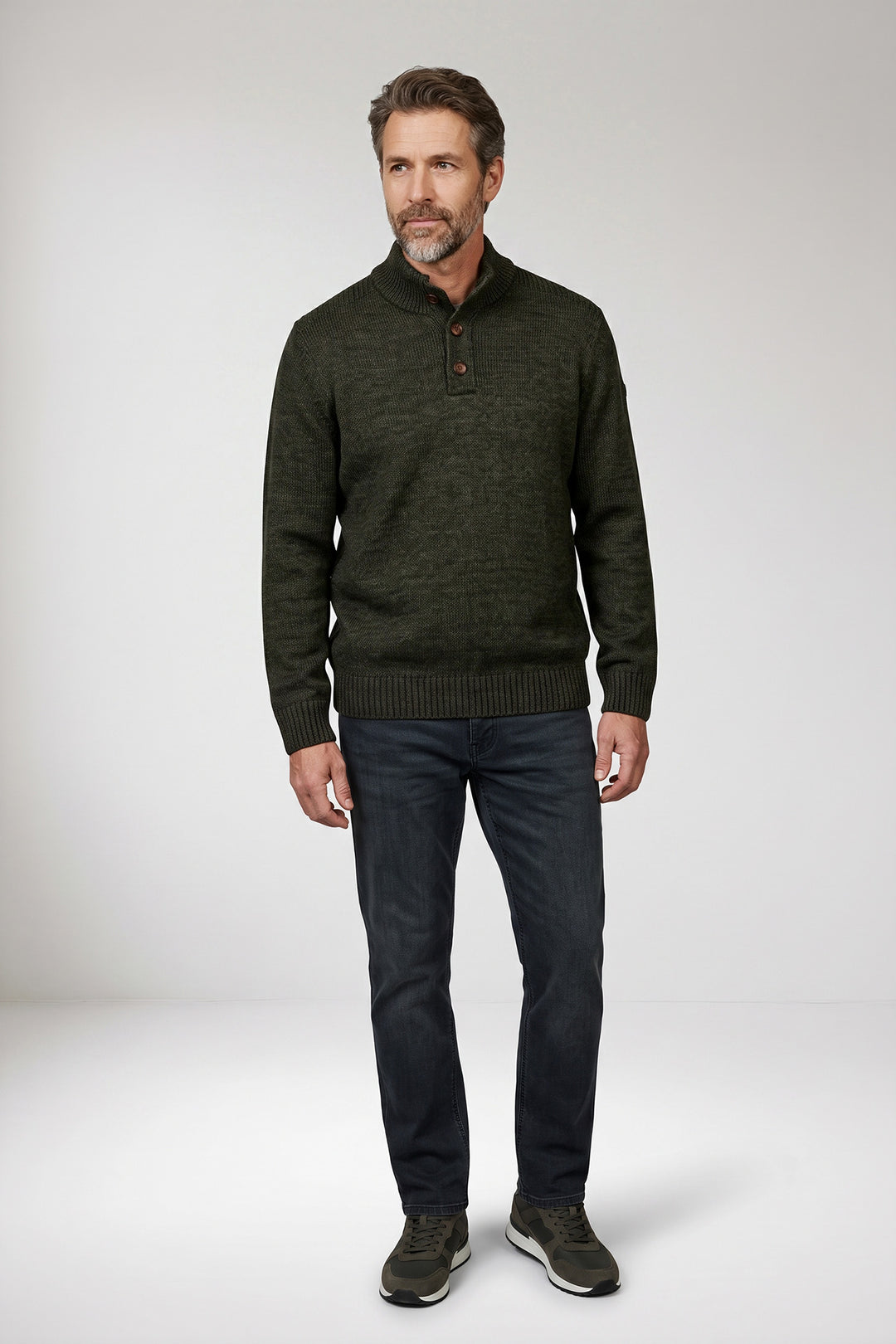 Katoenmix Half-Zip Pullover - Donkergroen