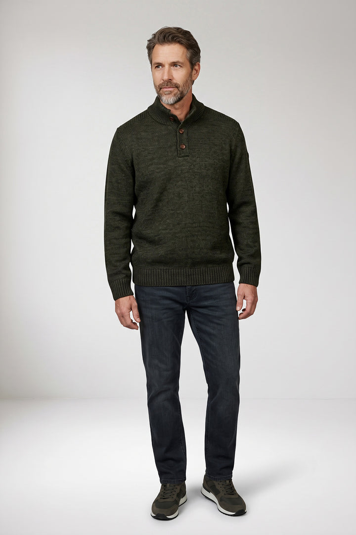Katoenmix Half-Zip Pullover - Donkergroen