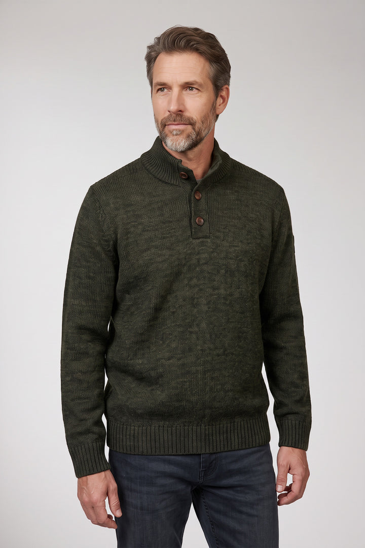 Katoenmix Half-Zip Pullover - Donkergroen