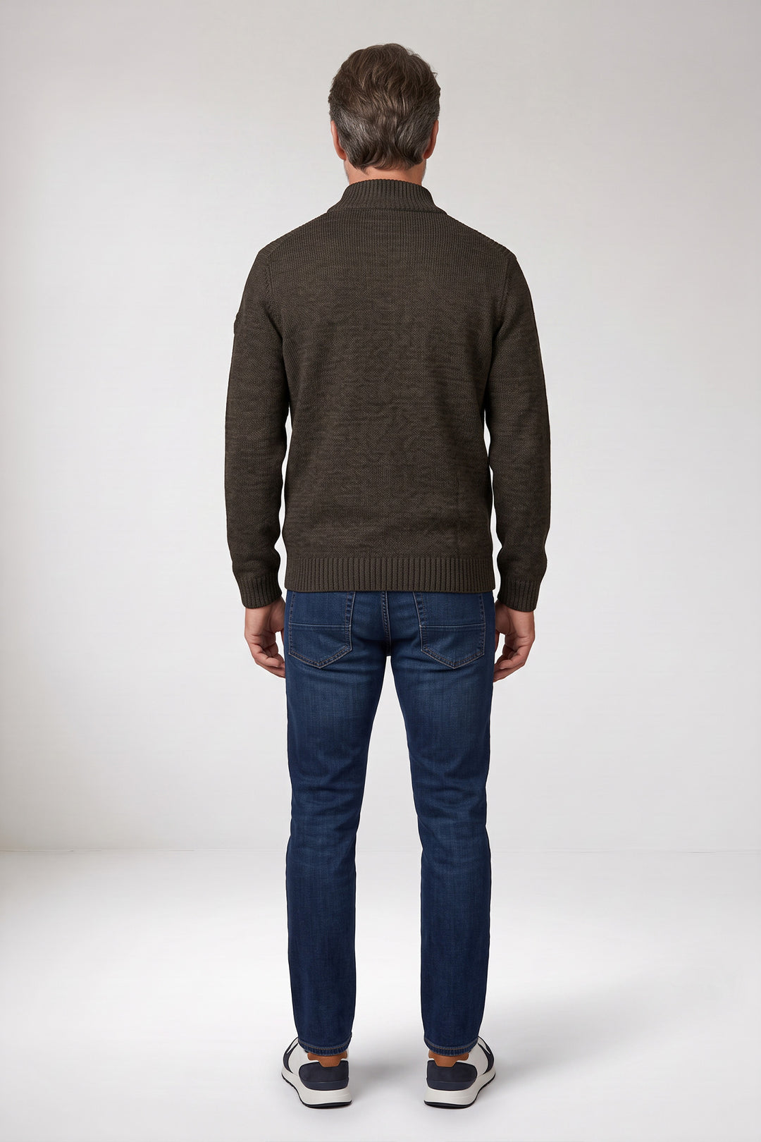 Katoenmix Half-Zip Pullover - Bruin