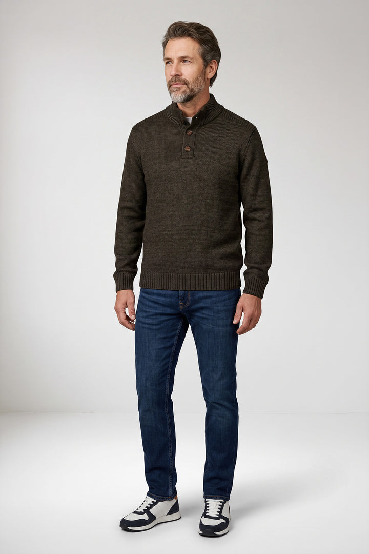 Katoenmix Half-Zip Pullover - Bruin