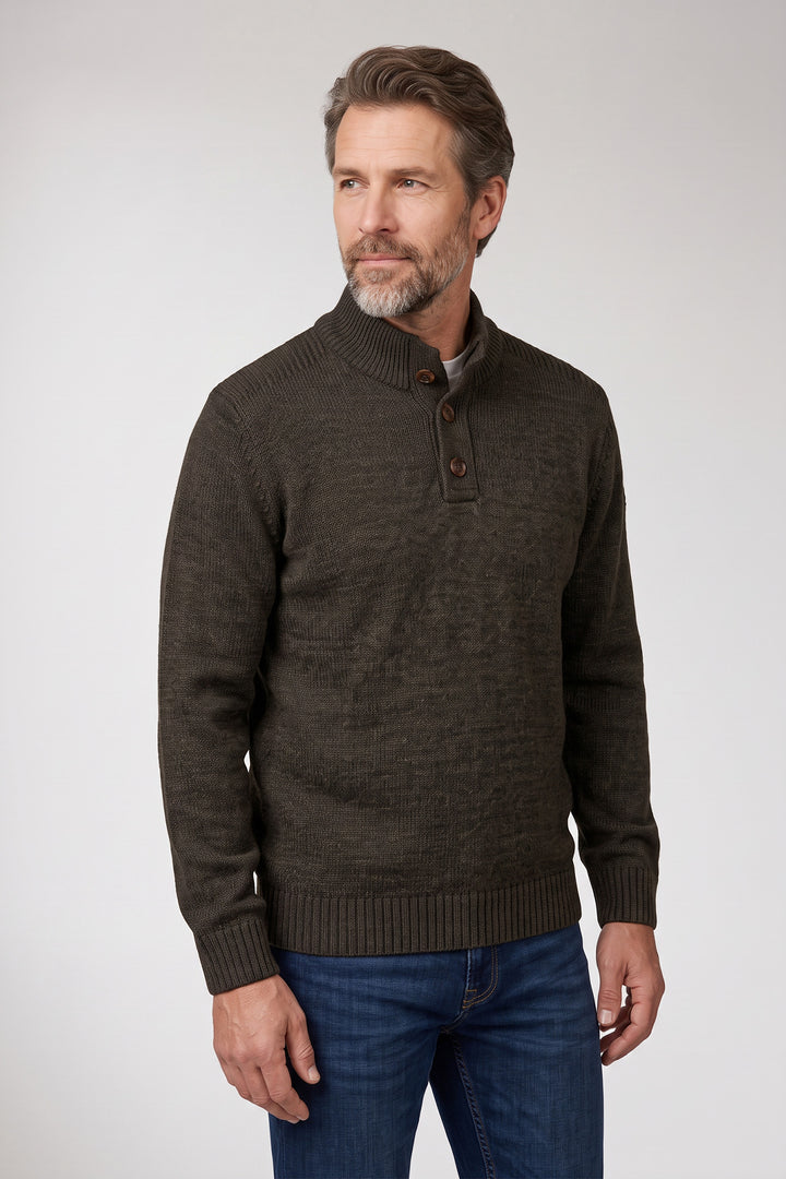 Katoenmix Half-Zip Pullover - Bruin