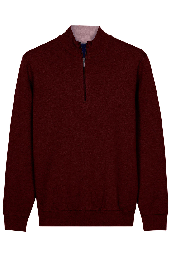 Katoen-Cashmere Half-Zip Pullover - Bordeaux