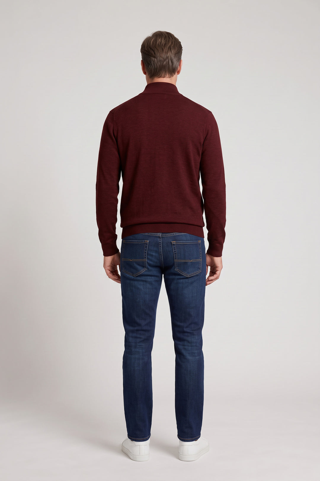 Katoen-Cashmere Half-Zip Pullover - Bordeaux